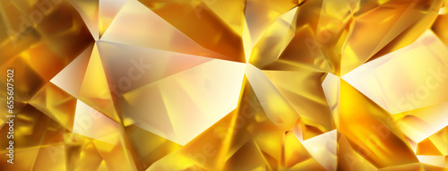 Abstract crystal background in yellow colors with highlights on the facets and refracting of light