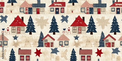 Foto Rustic country christmas cottage with primitive hand sewing fabric effect