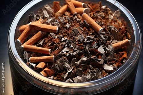 an ashtray full of cigarette ends and ash