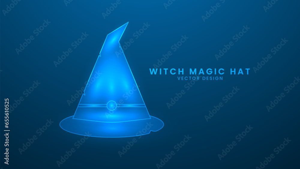 Witch magic hat. Halloween decor. Vector illustration with light effect and neon Witch magic hat. Halloween decor. Vector illustration with light effect and neon