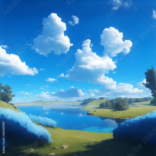 Amazing picture of a blue sky with puffy clouds background photo