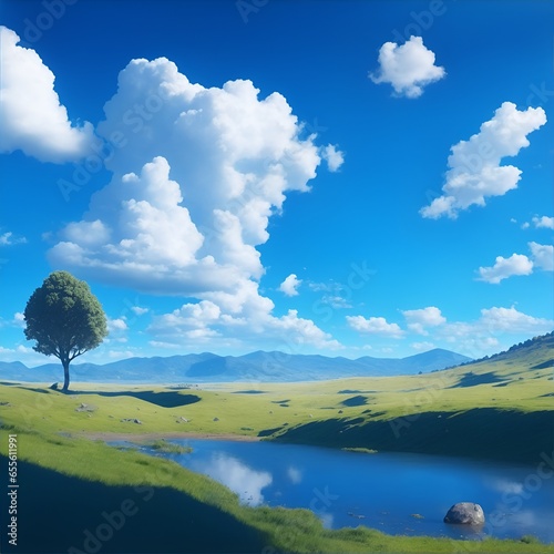 Amazing picture of a blue sky with puffy clouds background photo