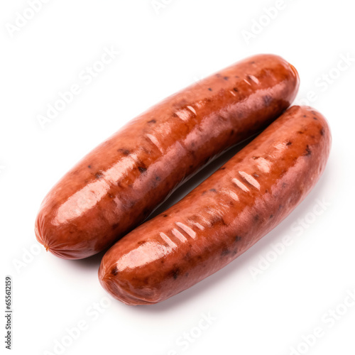 Couple of beer sausages isolated on white background 