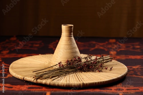 straw mat mkeka with a kinara on top photo