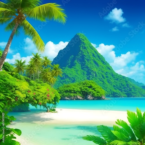 Jungle mountains tropical island beach