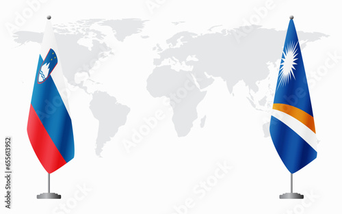 Slovenia and Marshall Islands flags for official meeting