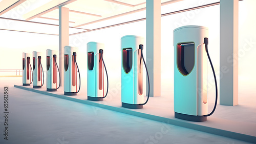 Charging stations for electric cars with a graphic display.