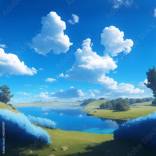 Amazing picture of a blue sky with puffy clouds background photo