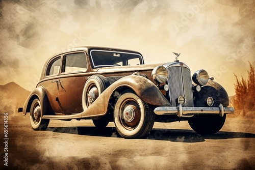 Classic car with old-fashioned design. Generative AI