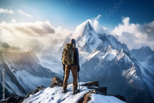 climbing a mountain with beautiful views Made with Generative AI photo