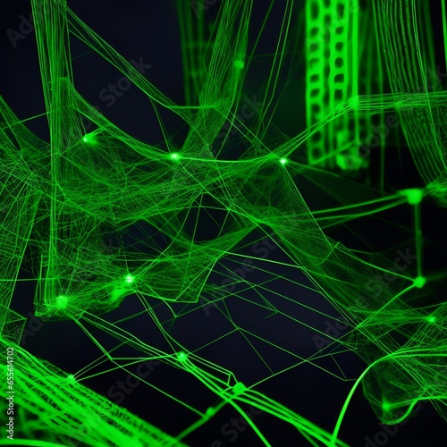 An abstract background with network node connect green colors