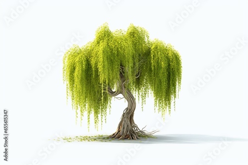 Isolated 3D tree with green weeping willow foliage. Generative AI