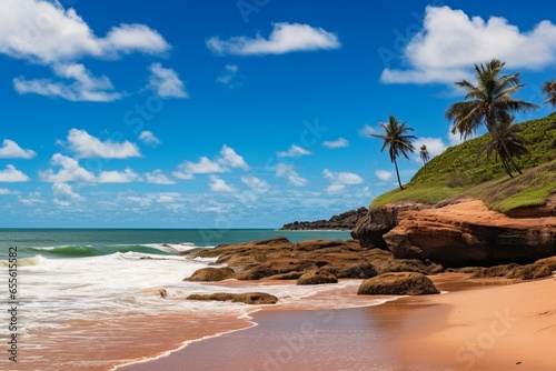 Panoramic landscape of Pipa Beach in Rio Grande do Norte state, Northeast Brazil. Generative AI