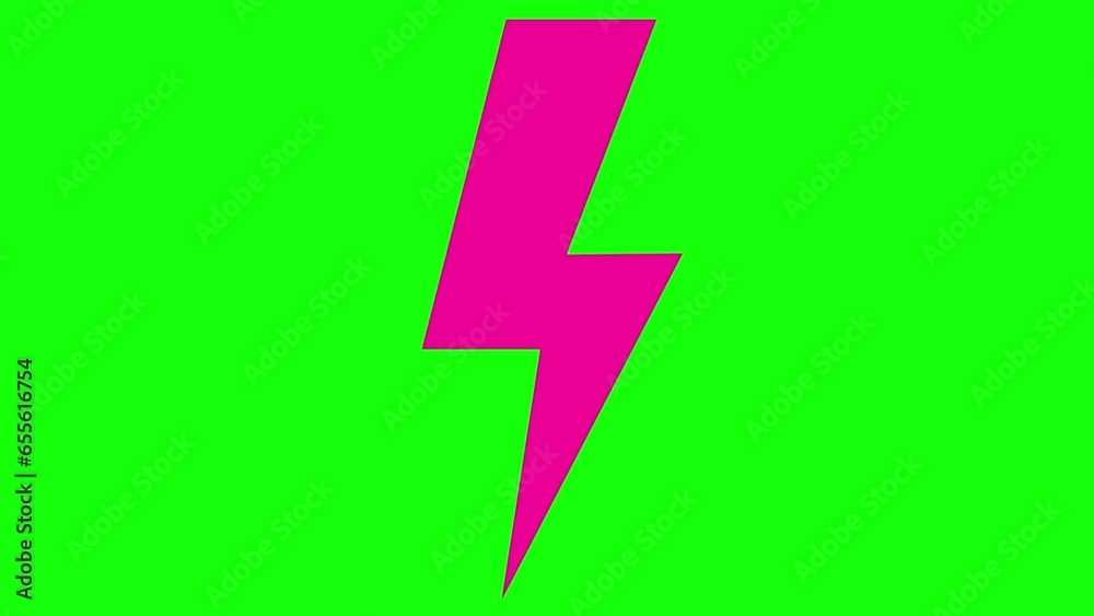 Animated magenta symbol of lightning. Energy pink icon of power. Electric flash. Vector illustration isolated on green background. Animated magenta symbol of lightning. Energy pink icon of power. Electric flash. Vector illustration isolated on green background.