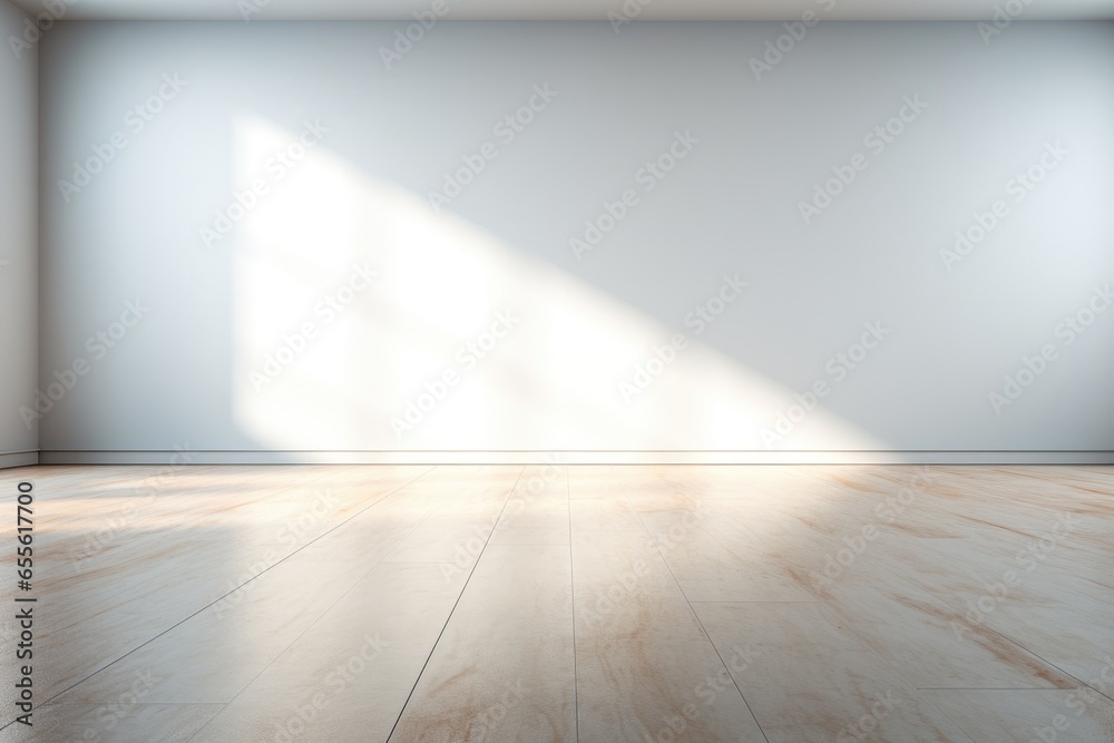 Empty white wall and smooth floor with interesting light glare Background. interior advertising. Generative AI. Empty white wall and smooth floor with interesting light glare Background. interior advertising. Generative AI.