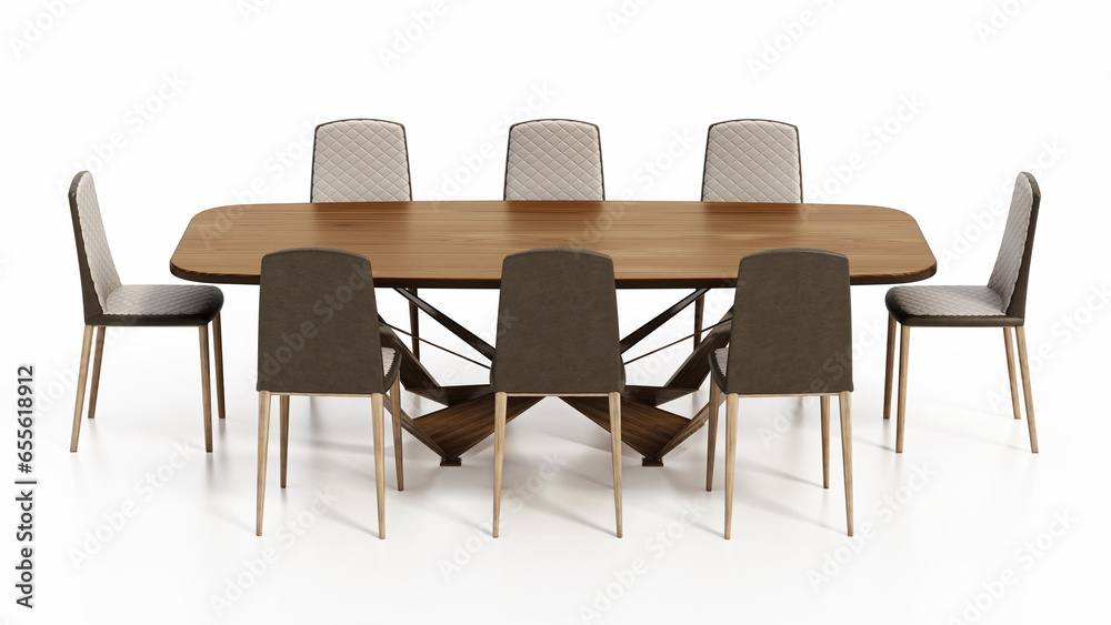 Dining table and chairs isolated on white background. 3D illustration Dining table and chairs isolated on white background. 3D illustration