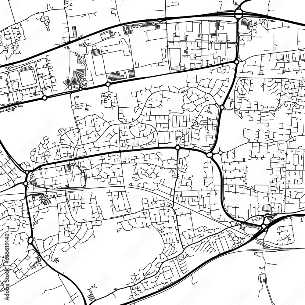 1:1 square aspect ratio vector road map of the city of  Basildon in the United Kingdom with black roads on a white background.