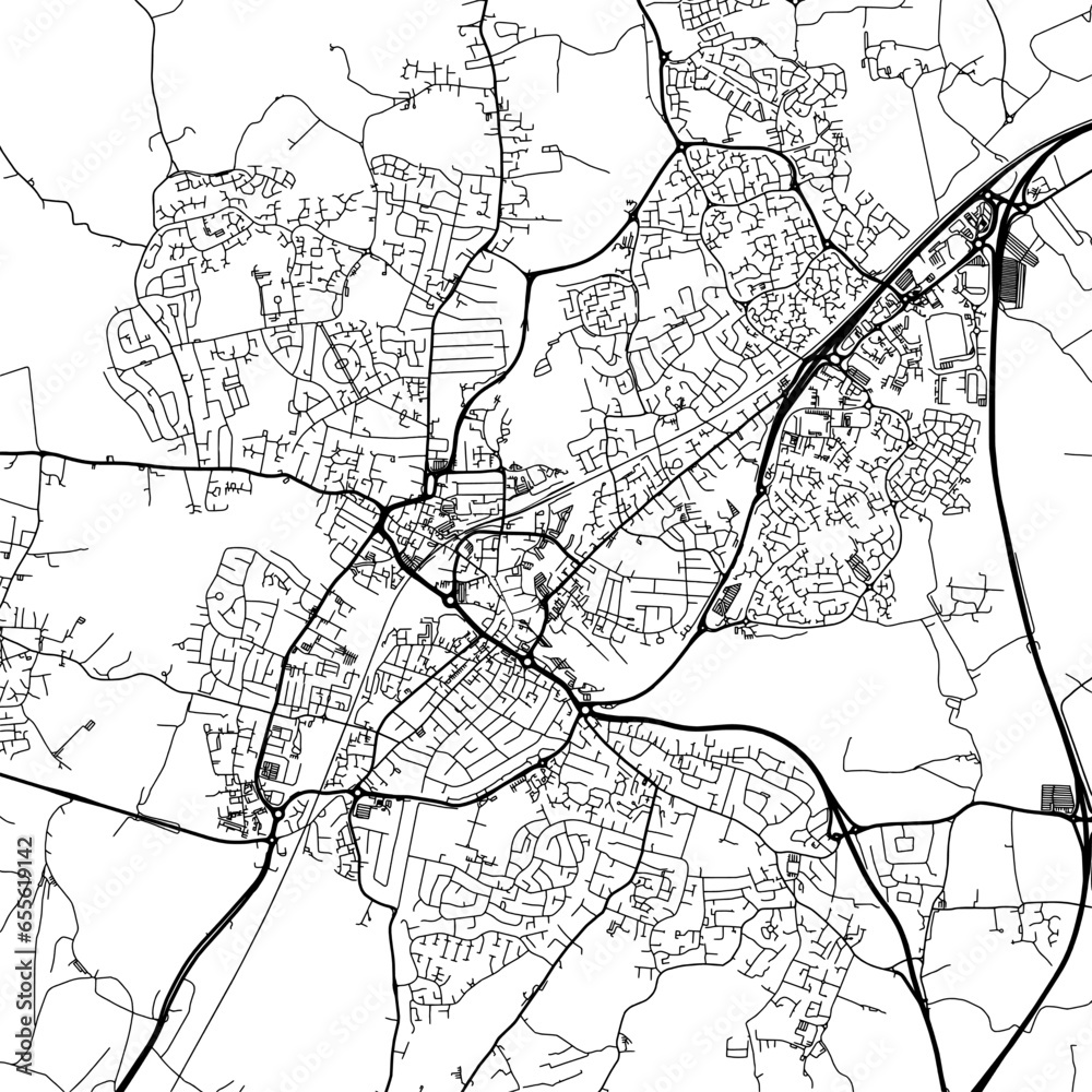 1:1 square aspect ratio vector road map of the city of  Chelmsford in the United Kingdom with black roads on a white background.