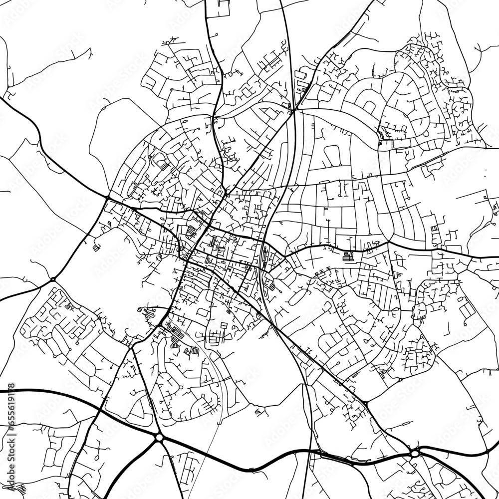 1:1 square aspect ratio vector road map of the city of  St Albans in the United Kingdom with black roads on a white background.
