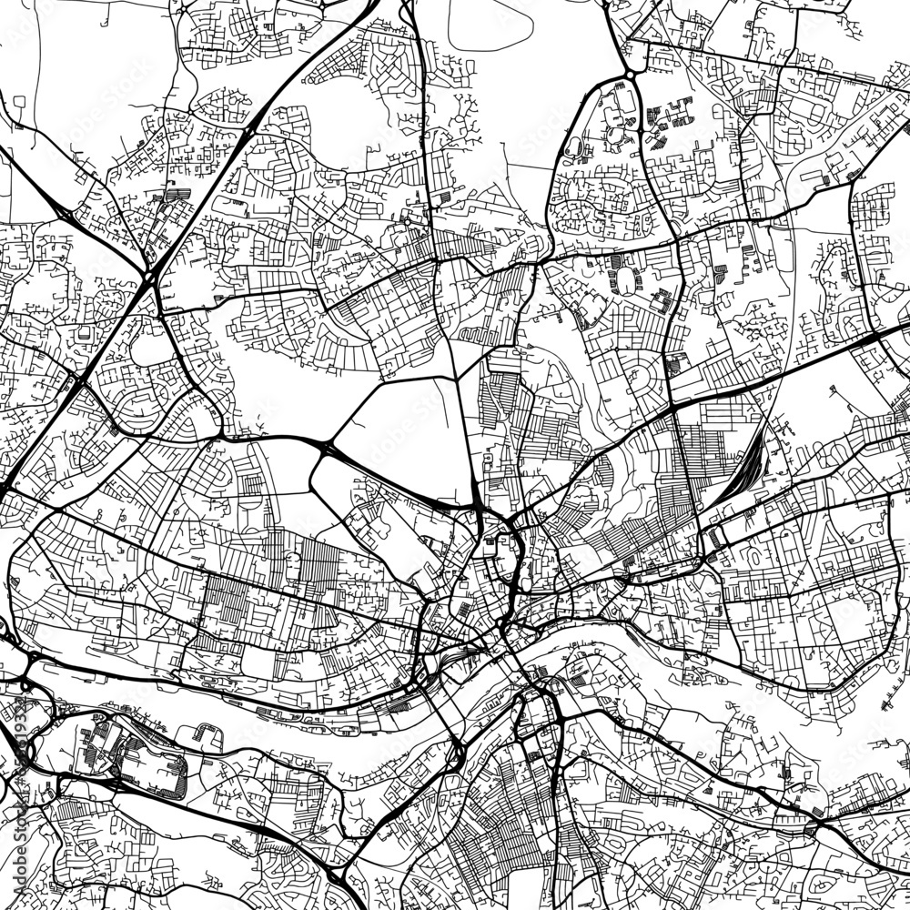 Fototapeta premium 1:1 square aspect ratio vector road map of the city of Newcastle upon Tyne in the United Kingdom with black roads on a white background.