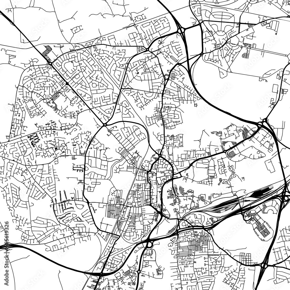 1:1 square aspect ratio vector road map of the city of  Stockton-on-Tees in the United Kingdom with black roads on a white background.