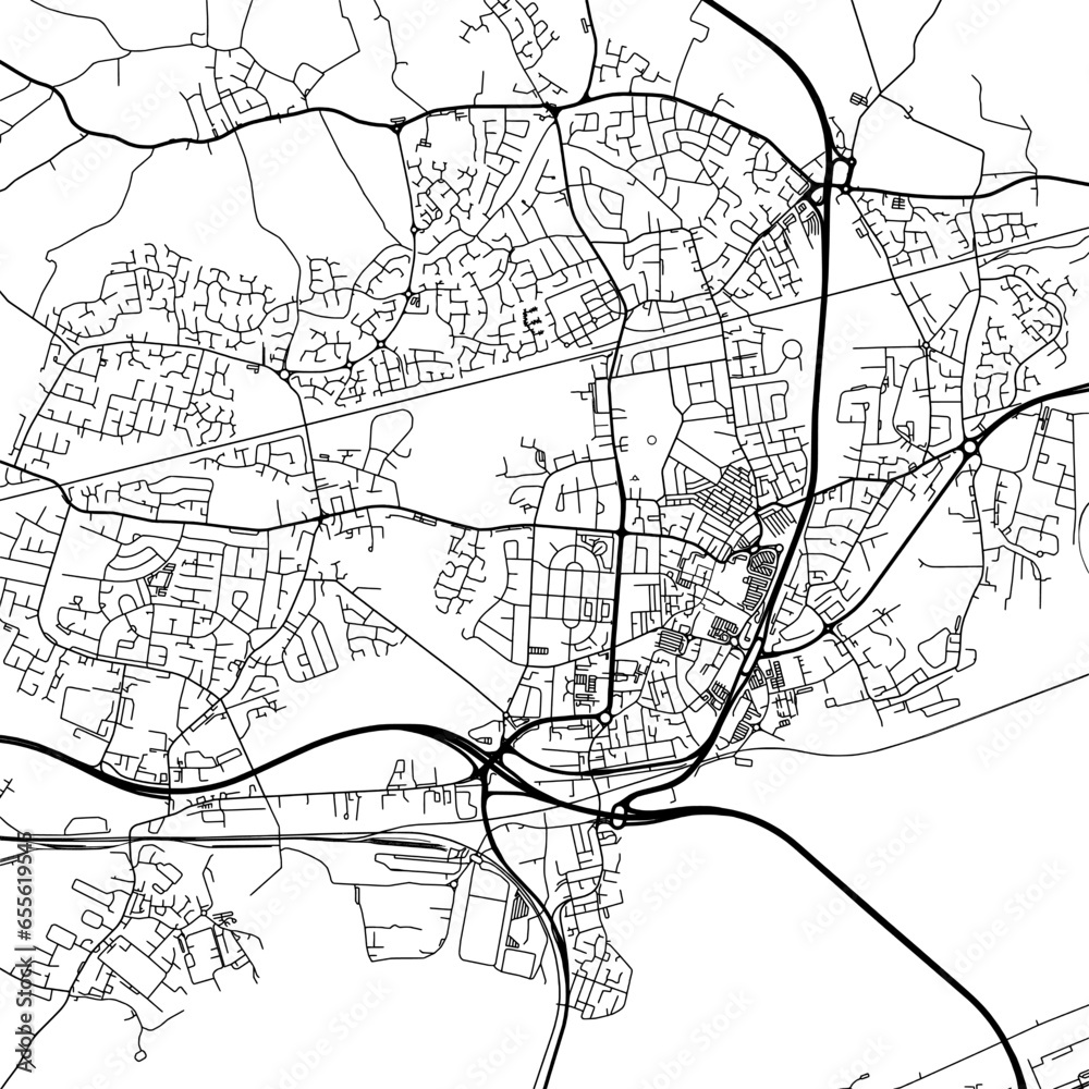 1:1 square aspect ratio vector road map of the city of  Widnes in the United Kingdom with black roads on a white background.