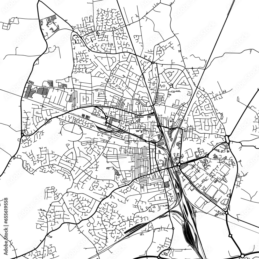 1:1 square aspect ratio vector road map of the city of  Crewe in the United Kingdom with black roads on a white background.