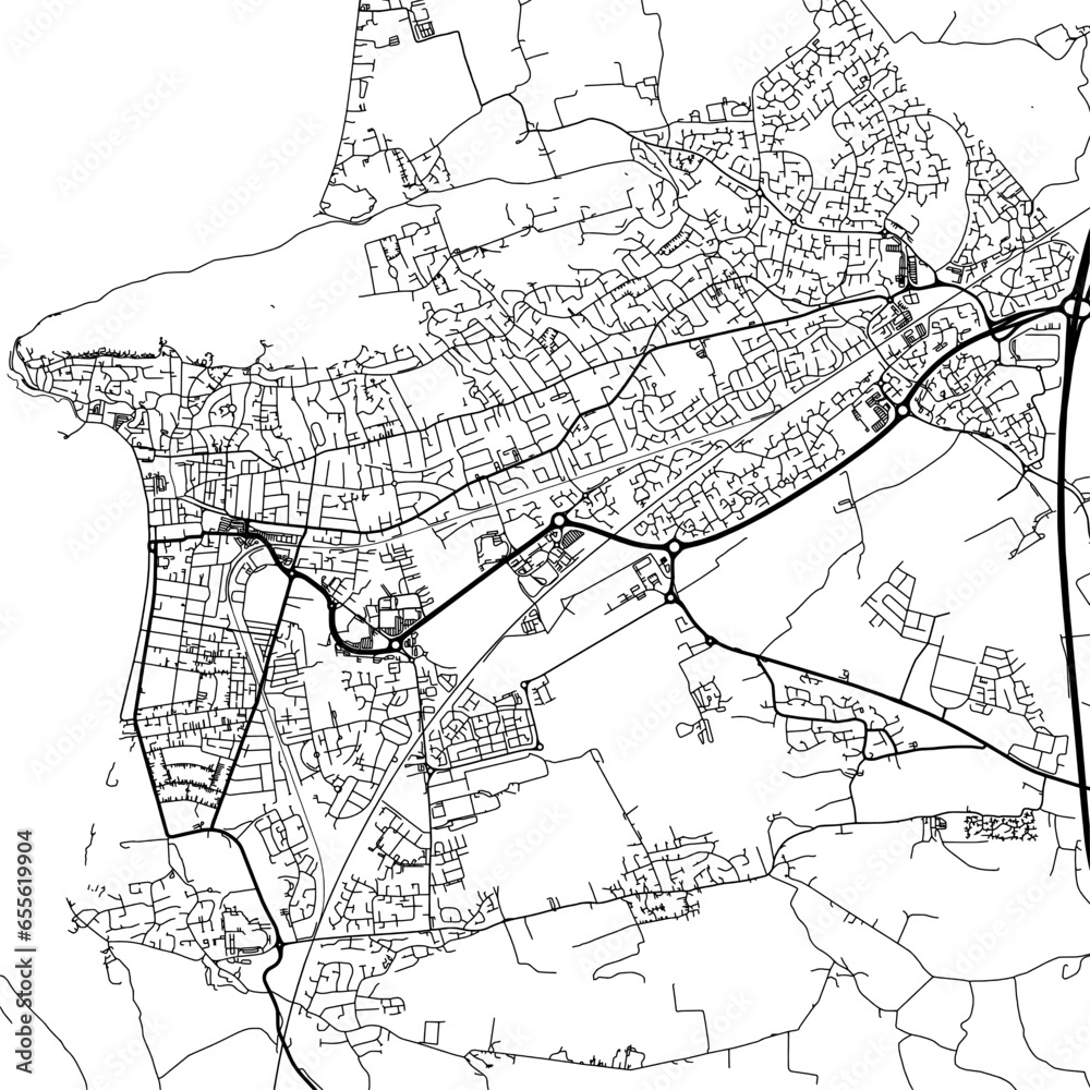 1:1 square aspect ratio vector road map of the city of  Weston-super-Mare in the United Kingdom with black roads on a white background.