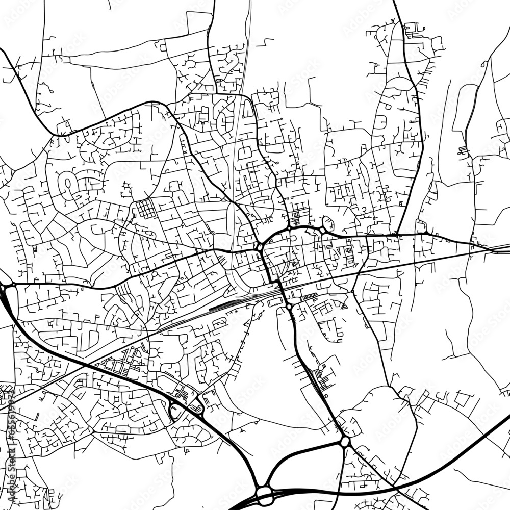1:1 square aspect ratio vector road map of the city of  Maidenhead in the United Kingdom with black roads on a white background.