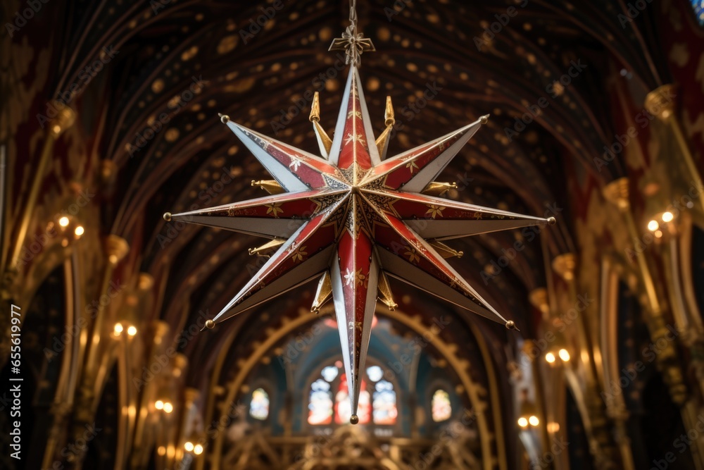 Obraz premium a star ornament hanging from the church ceiling