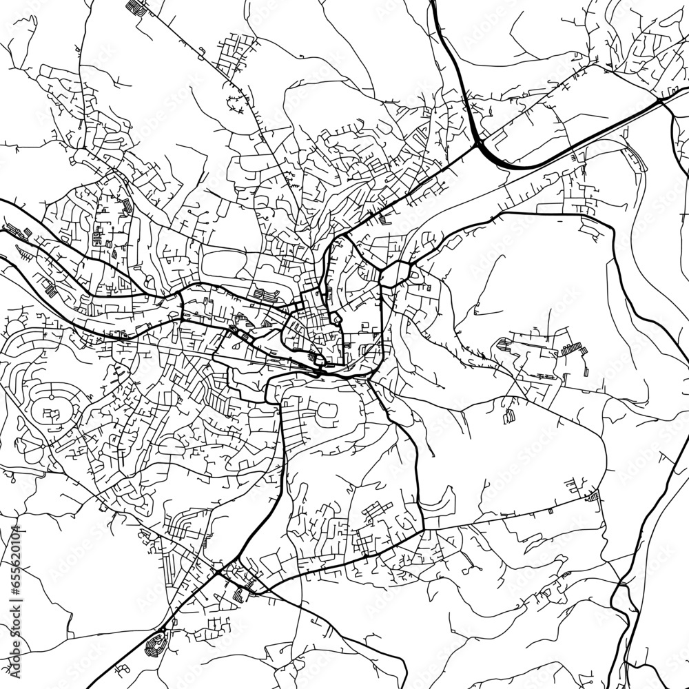 1:1 square aspect ratio vector road map of the city of  Bath in the United Kingdom with black roads on a white background.