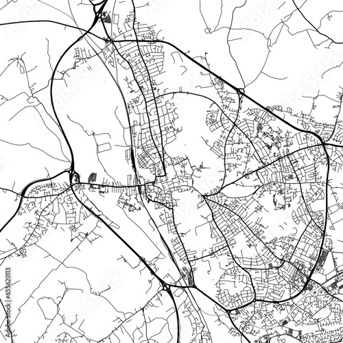 1:1 square aspect ratio vector road map of the city of  Oxford in the United Kingdom with black roads on a white background.