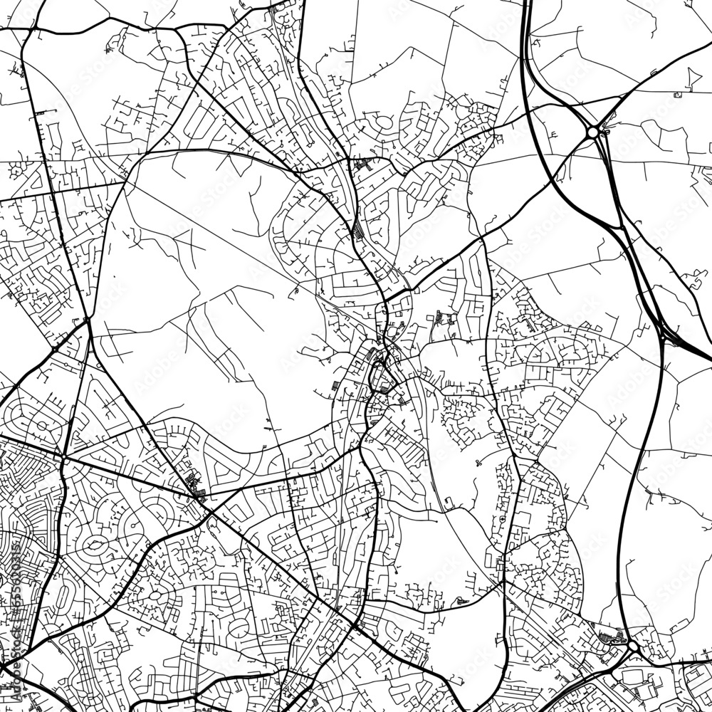 1:1 square aspect ratio vector road map of the city of Sutton Coldfield ...
