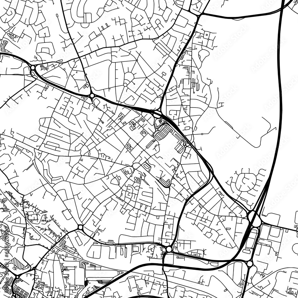 1:1 square aspect ratio vector road map of the city of  West Bromwich in the United Kingdom with black roads on a white background.