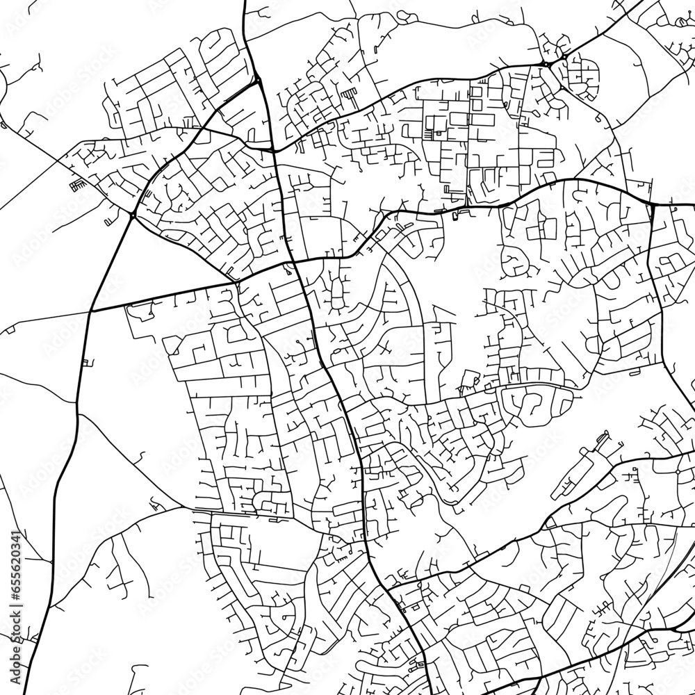 1:1 square aspect ratio vector road map of the city of  Kingswinford in the United Kingdom with black roads on a white background.