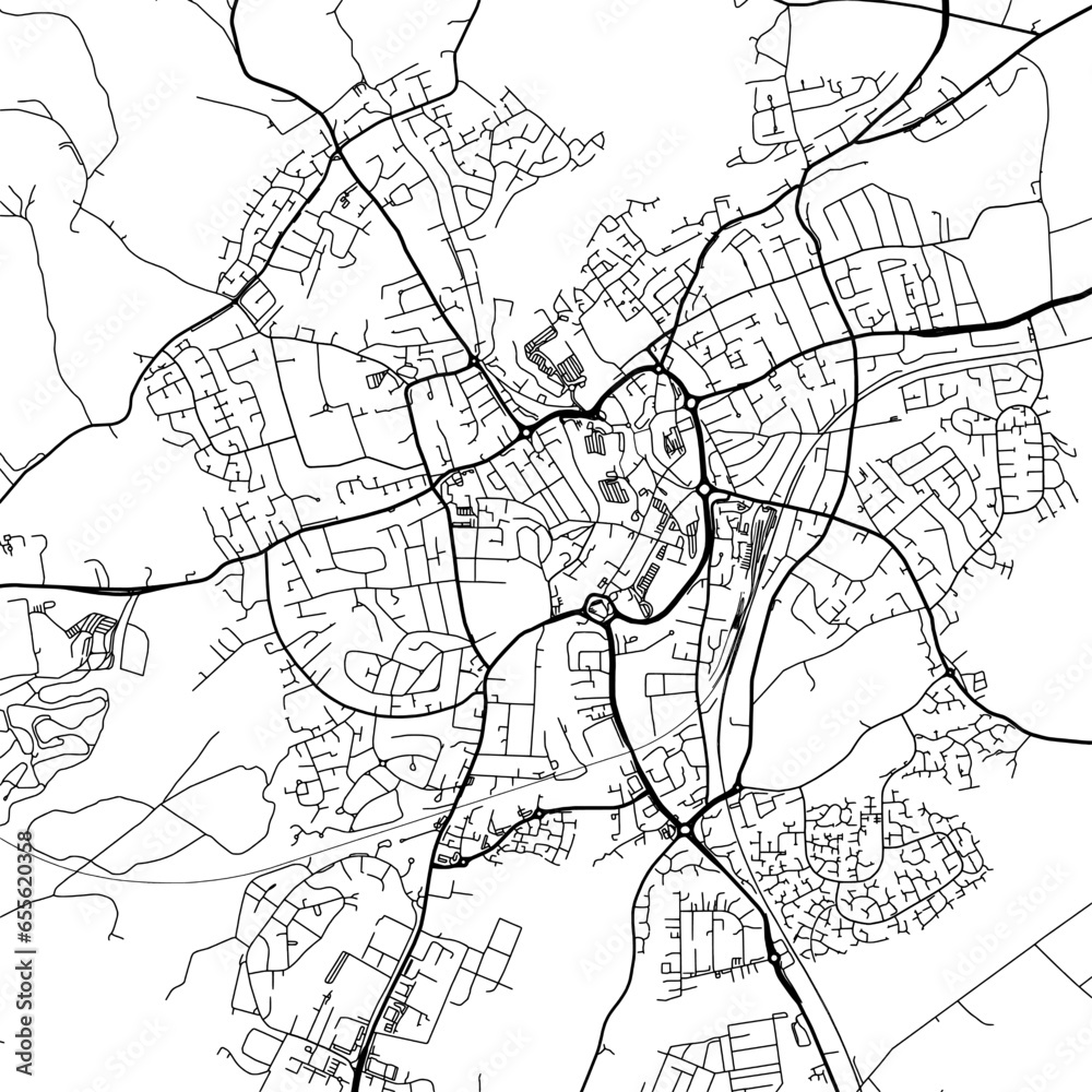 1:1 square aspect ratio vector road map of the city of  Kidderminster in the United Kingdom with black roads on a white background.