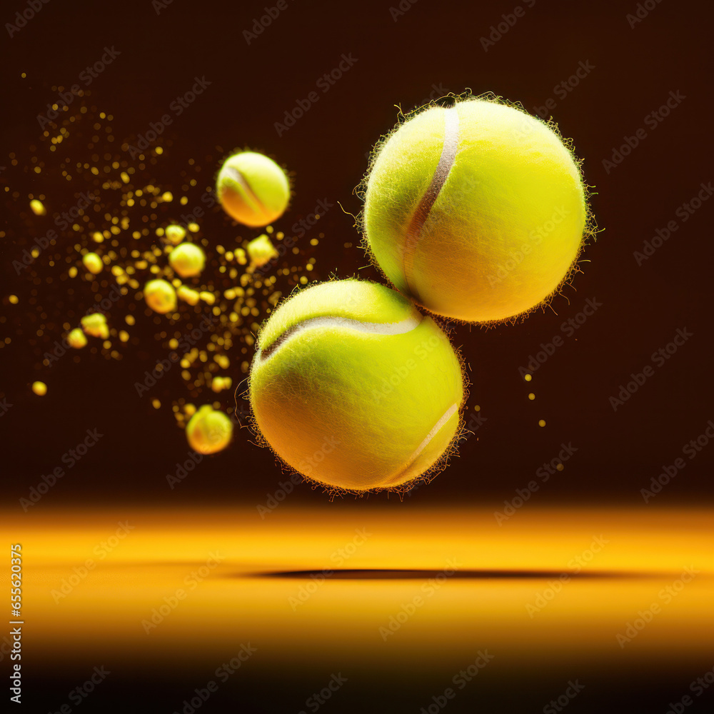 A tennis ball swiftly soars through the air. Intense match on the tennis court, Generative AI