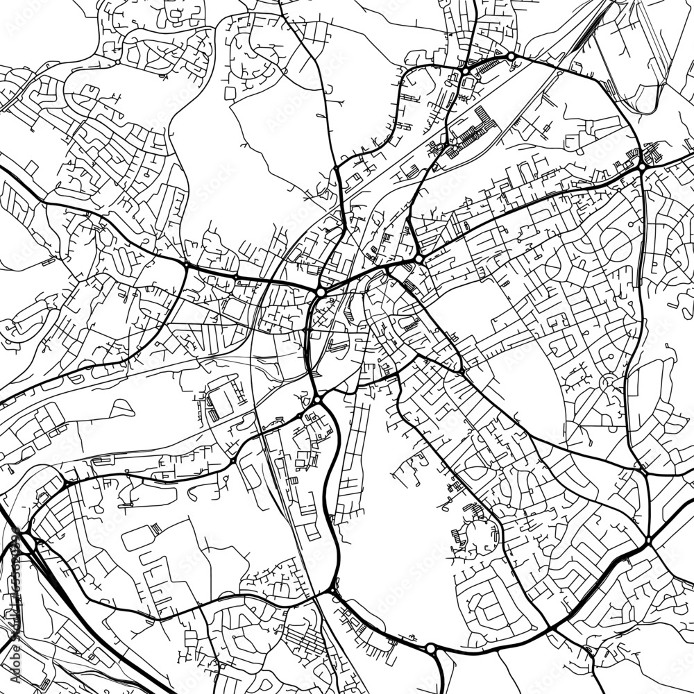1:1 square aspect ratio vector road map of the city of  Rotherham in the United Kingdom with black roads on a white background.