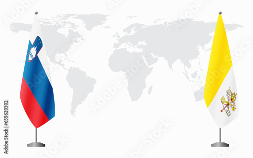 Slovenia and Vatican flags for official meeting
