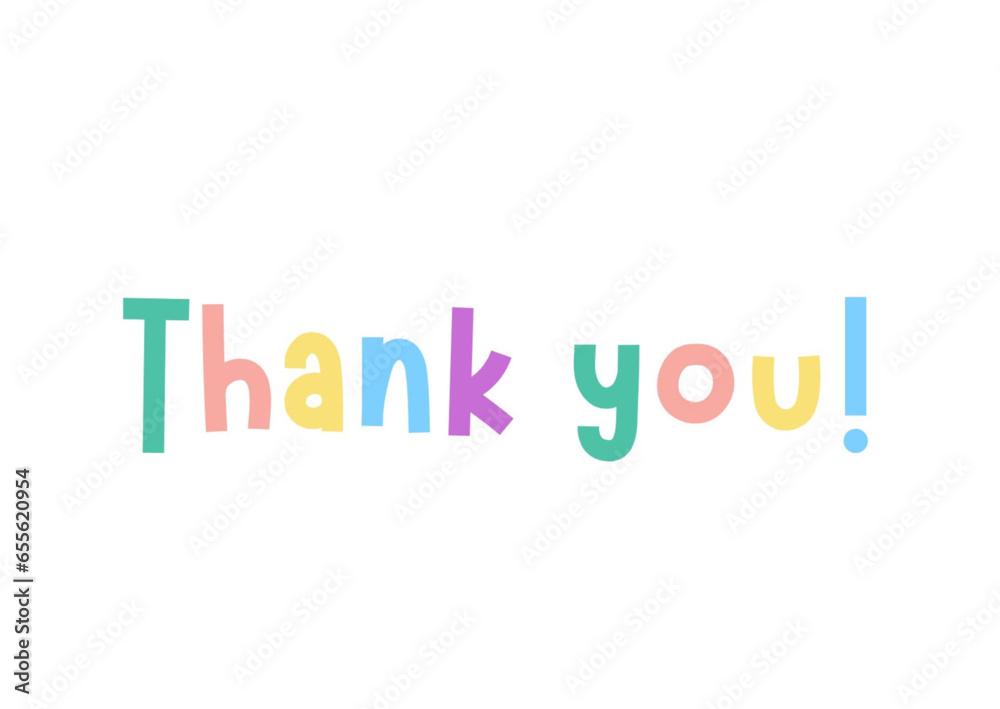 Colorful Thank you! text on white background.