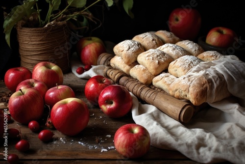 fresh picked apples next to a rolled-out dough