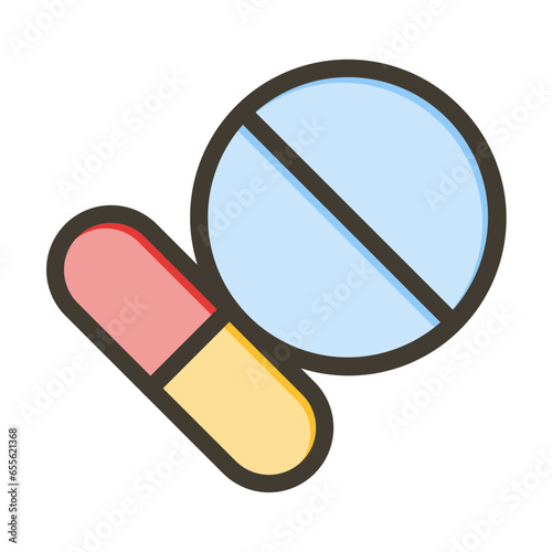 Pills Vector Thick Line Filled Colors Icon Design