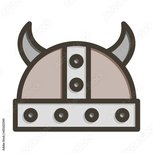 Viking Helmet Vector Thick Line Filled Colors Icon Design