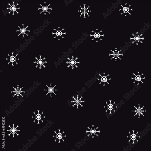 Vector drawing of snowflakes on a black background.