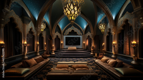 Arabian Home Theater with Plush Seating Decoration