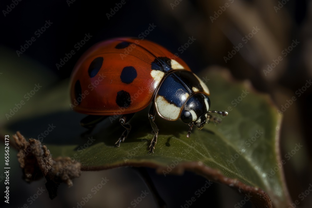 Obraz premium A ladybug perched on a vibrant green leaf