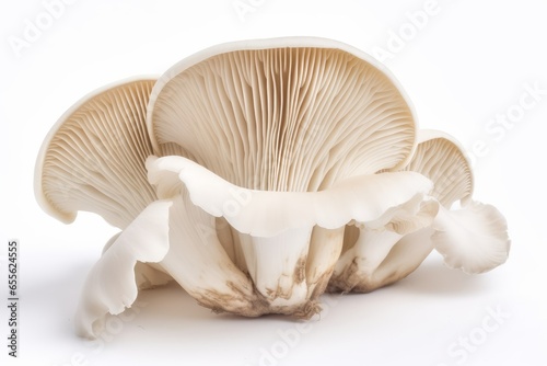 A close up of a mushroom on a white background