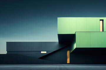 Dark green and light green modern abstract polygon shape building exterior