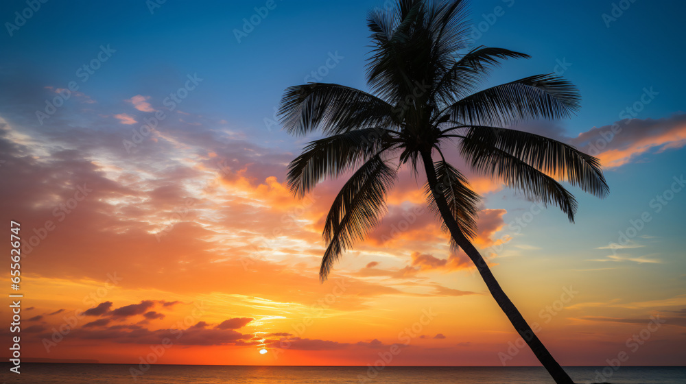 Silhouette palm at sunset