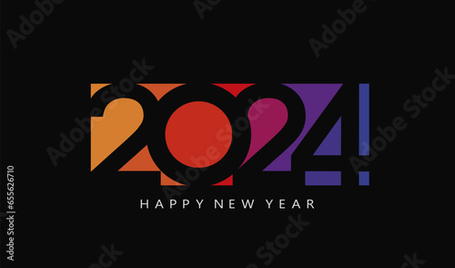 Happy new year 2024 design. With colorful truncated number illustrations. Vector design for poster, banner, greeting and new year 2024 celebration.